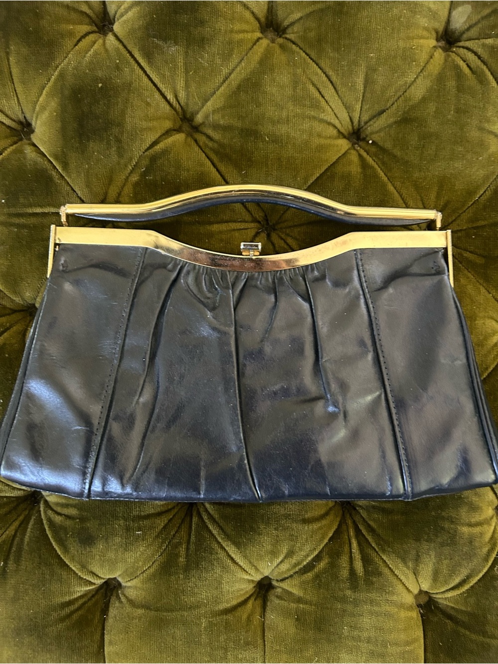 Classic Black Leather Top-Handle Bag with Gold Trim